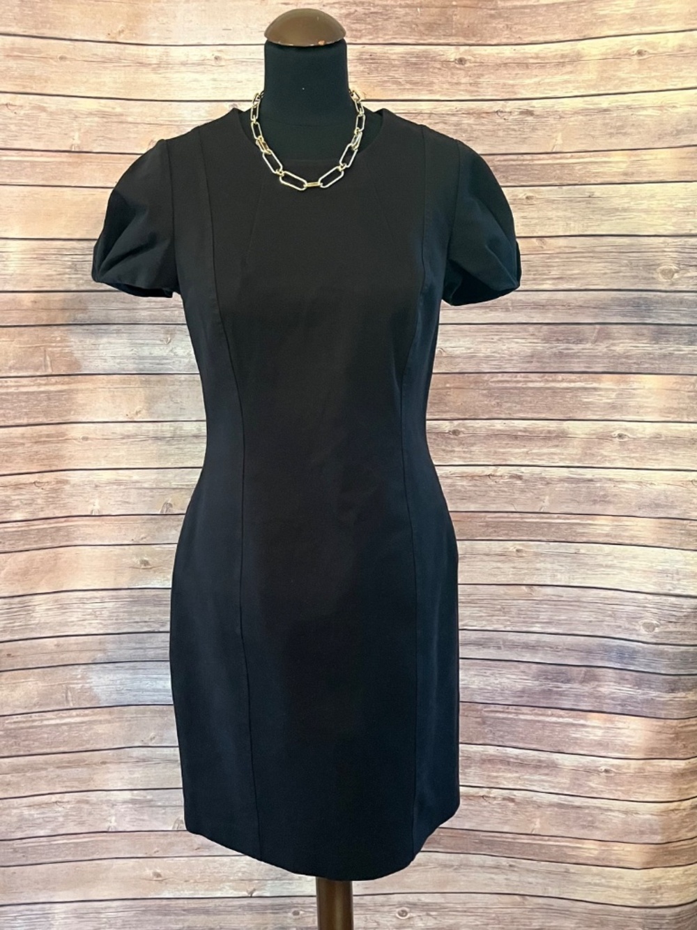 Banana Republic Black Pleated Sleeve Bi-Stretch LBD Sheath Dress 8